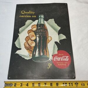 Coca-Cola Vintage Tin Sign Quality Carries On Metal Wall Decor 16x12.5 Black